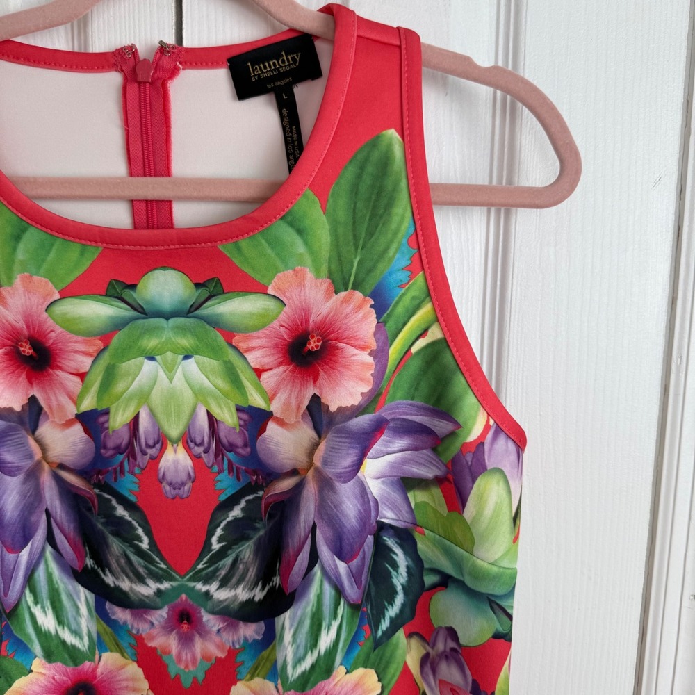 Laundry by Shelli Segal Tropical Floral Print Scuba Dress Large Body Con Resort - Picture 3 of 9